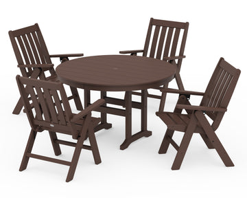 Vineyard Folding Chair 5-Piece Round Farmhouse Dining Set