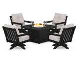 Vineyard 5-Piece Deep Seating Swivel Conversation Set with Fire Pit Table