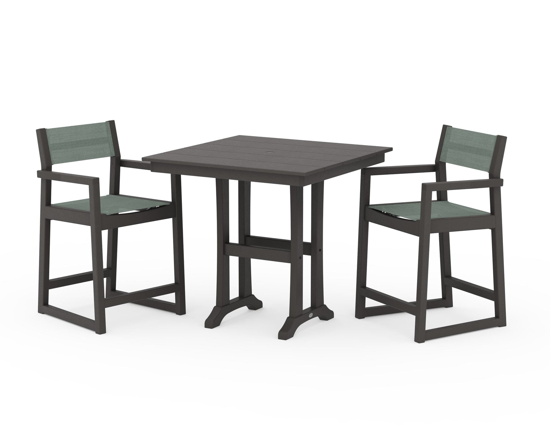 EDGE Sling Arm Chair 3-Piece Farmhouse Counter Set with Trestle Legs