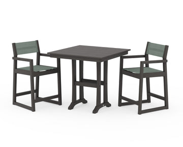 EDGE Sling Arm Chair 3-Piece Farmhouse Counter Set with Trestle Legs