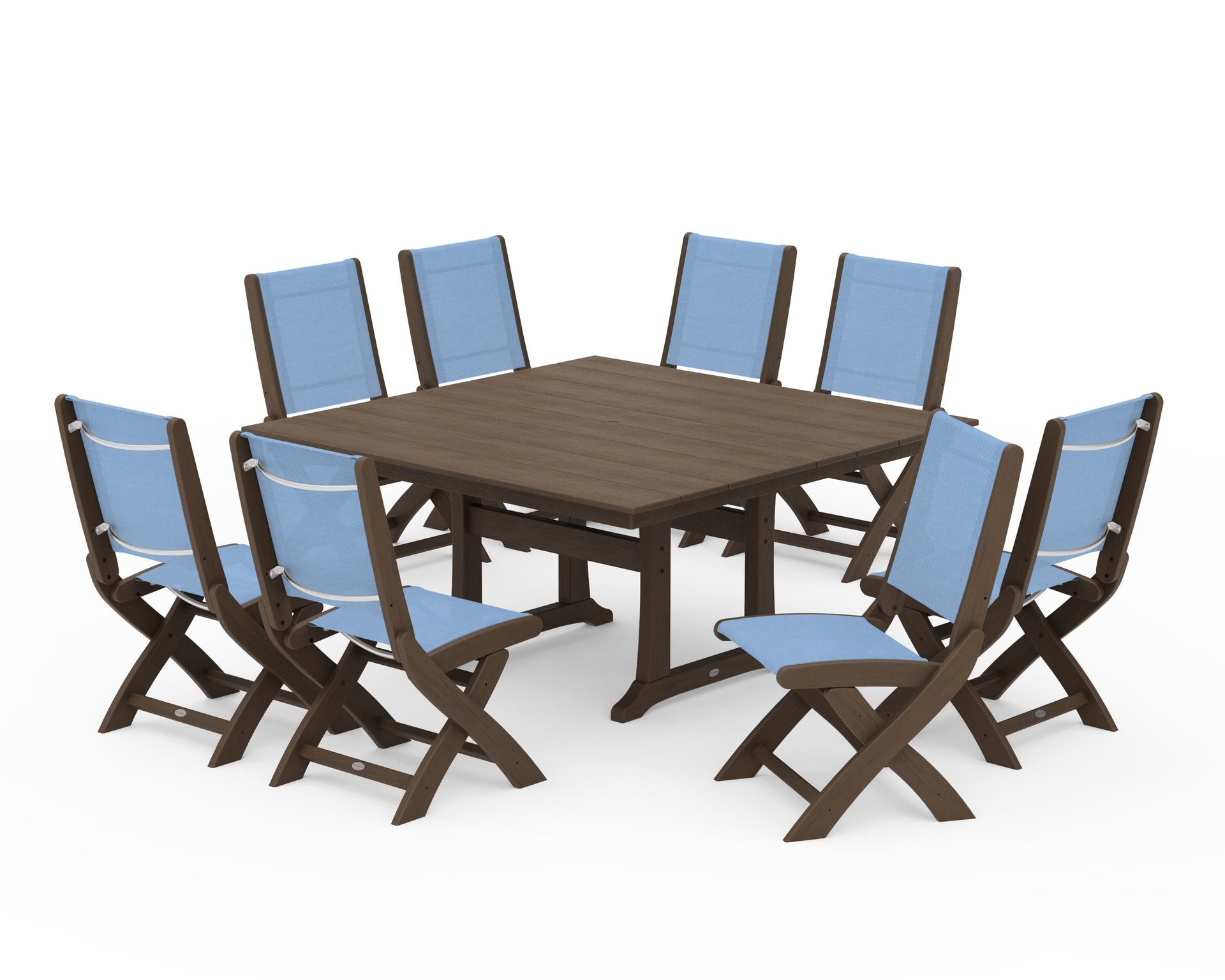Coastal Folding Side Chair 9-Piece Dining Set with Trestle Legs