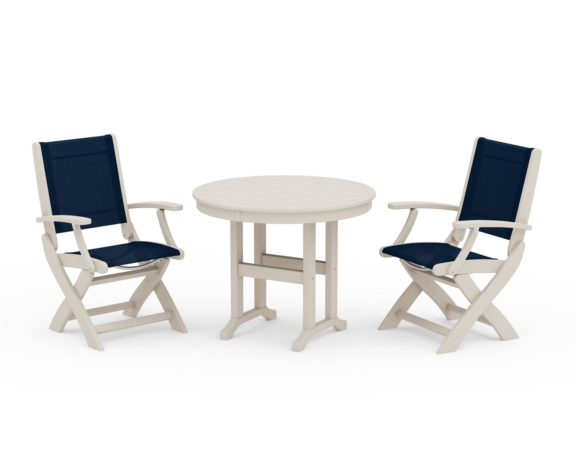 Coastal Folding Chair 3-Piece Round Dining Set