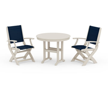 Coastal Folding Chair 3-Piece Round Dining Set