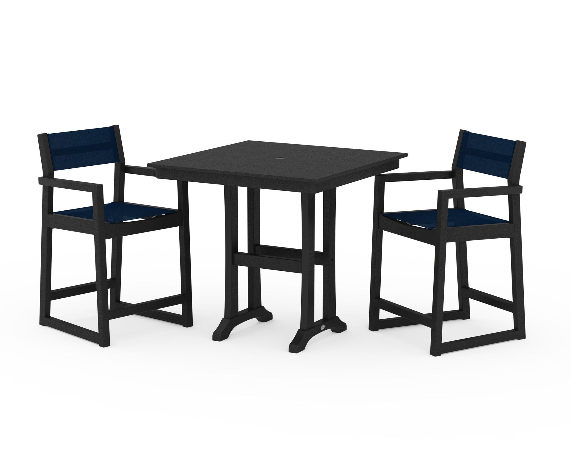 EDGE Sling Arm Chair 3-Piece Farmhouse Counter Set with Trestle Legs