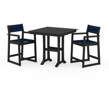EDGE Sling Arm Chair 3-Piece Farmhouse Counter Set with Trestle Legs