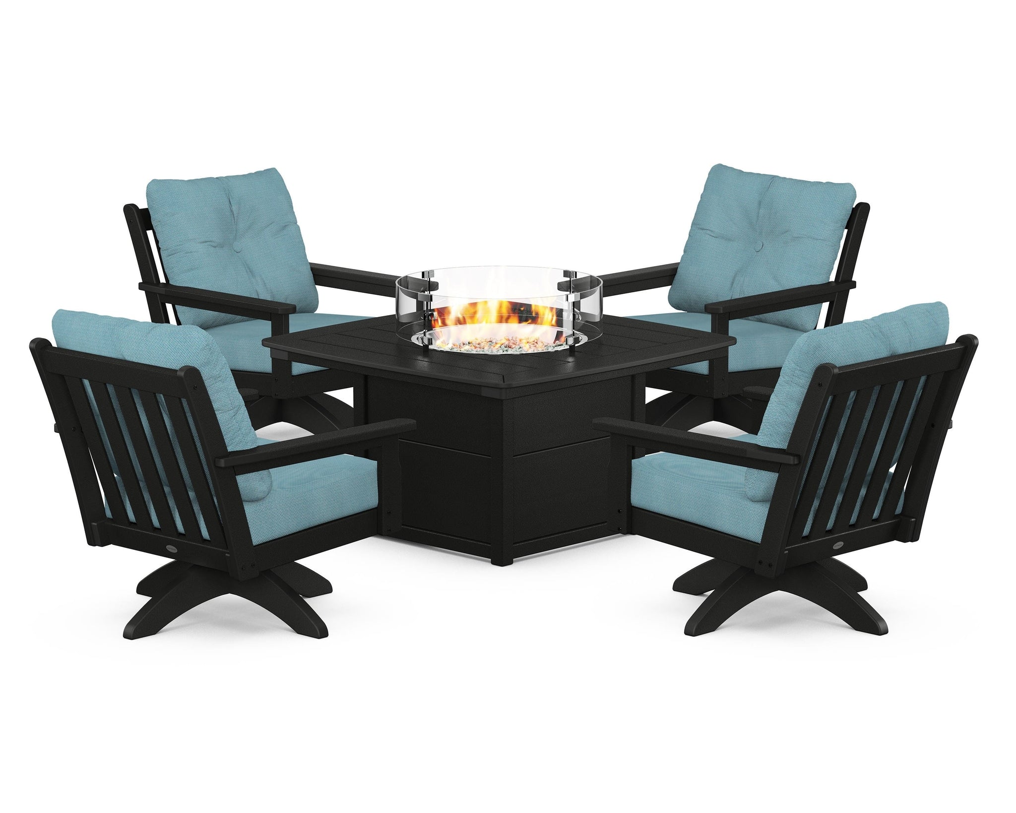 Vineyard 5-Piece Deep Seating Swivel Conversation Set with Fire Pit Table