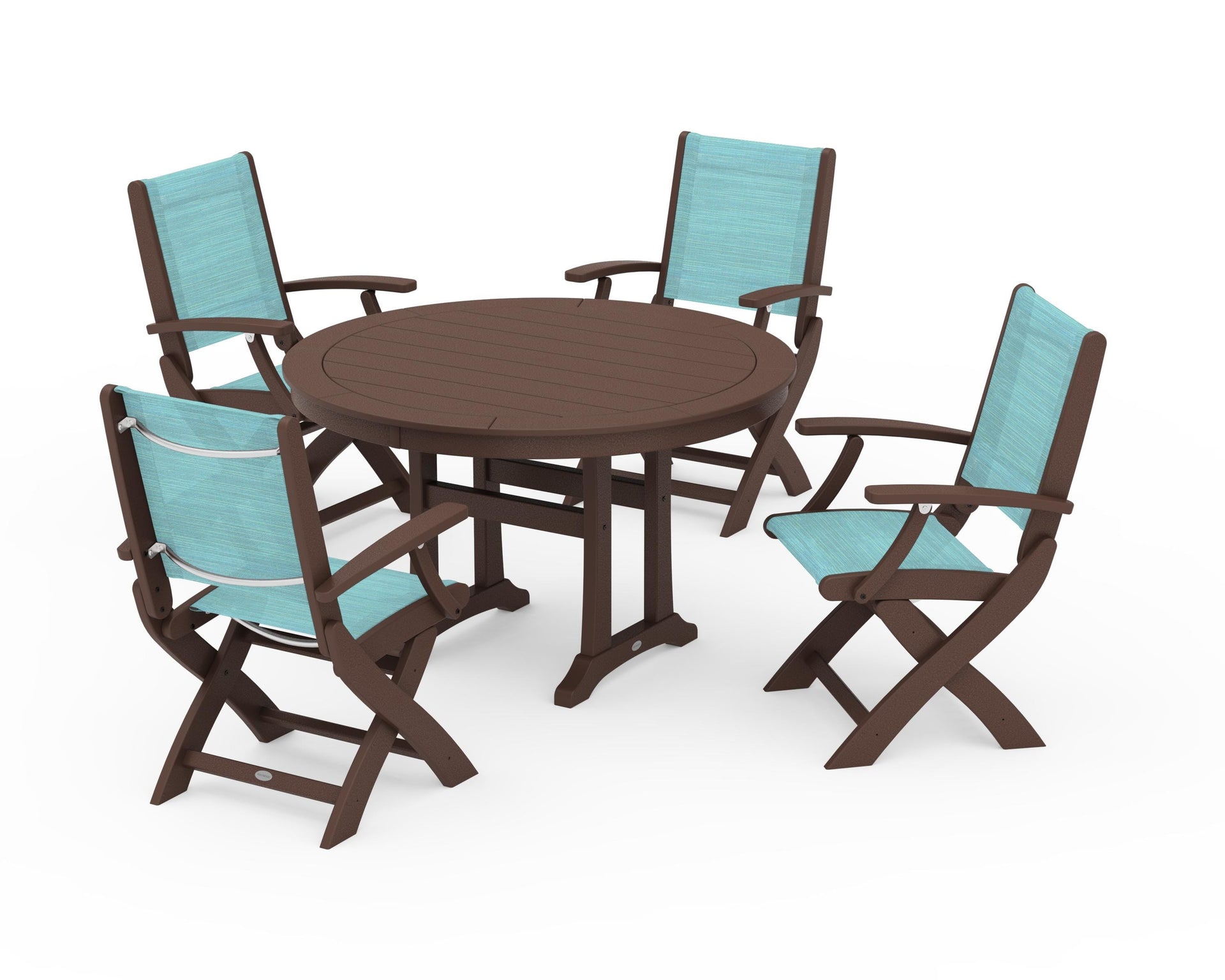 Coastal Folding Chair 5-Piece Round Dining Set with Trestle Legs