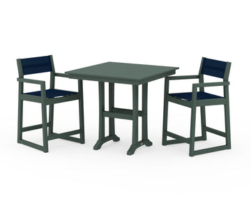 EDGE Sling Arm Chair 3-Piece Farmhouse Counter Set with Trestle Legs