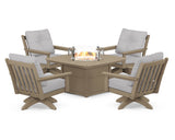 Vineyard 5-Piece Deep Seating Swivel Conversation Set with Fire Pit Table