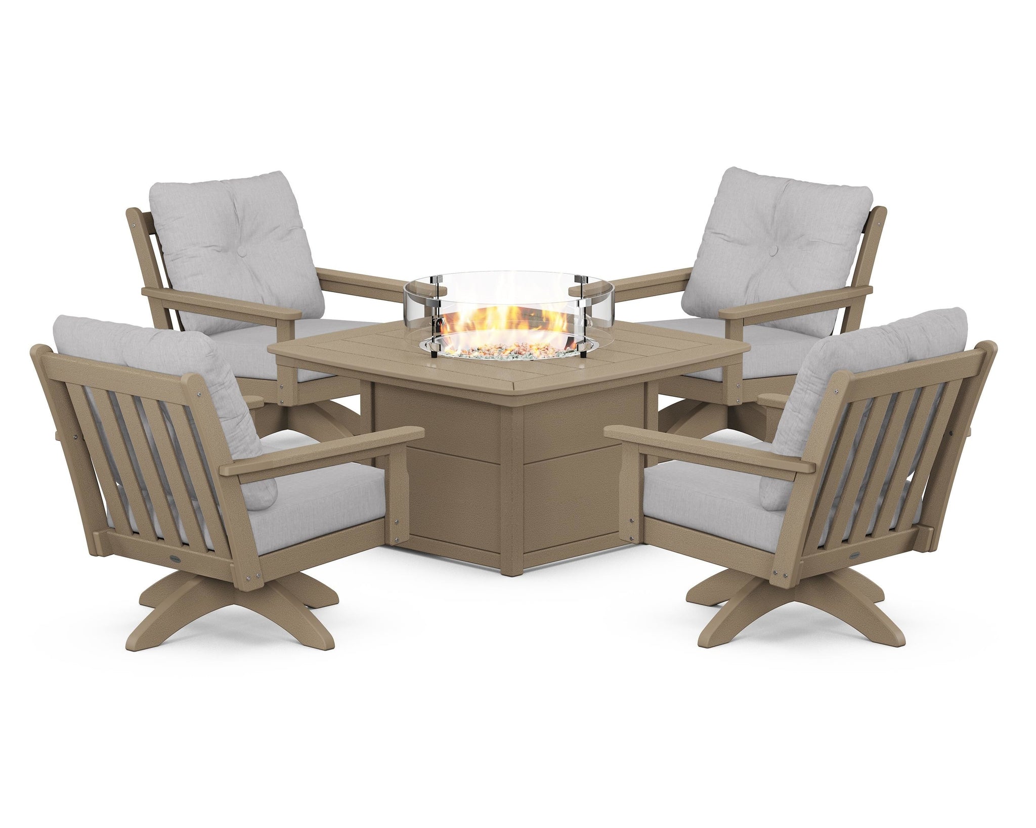 Vineyard 5-Piece Deep Seating Swivel Conversation Set with Fire Pit Table