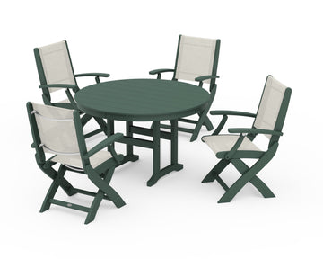 Coastal Folding Chair 5-Piece Round Dining Set