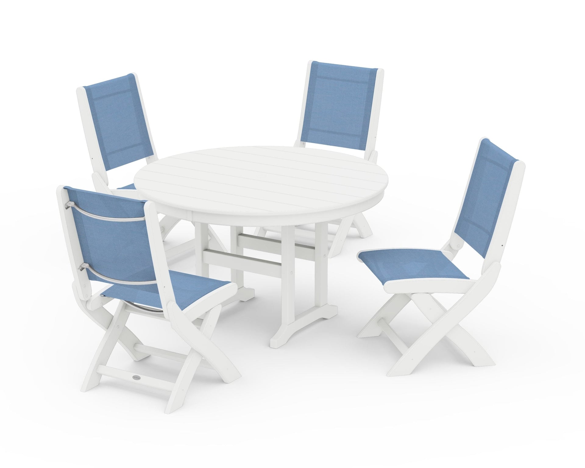 Coastal Folding Side Chair 5-Piece Round Dining Set