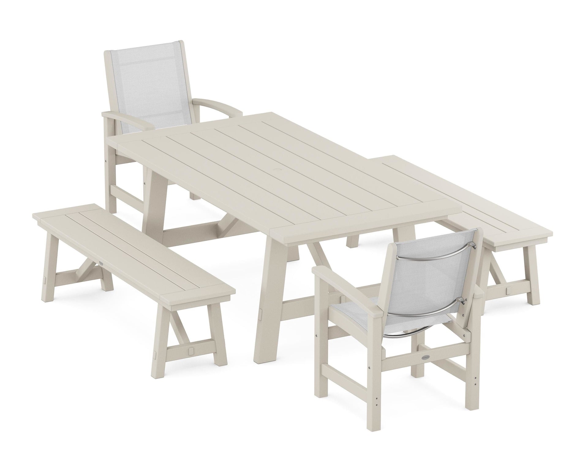 Coastal 5-Piece Rustic Farmhouse Dining Set With Benches