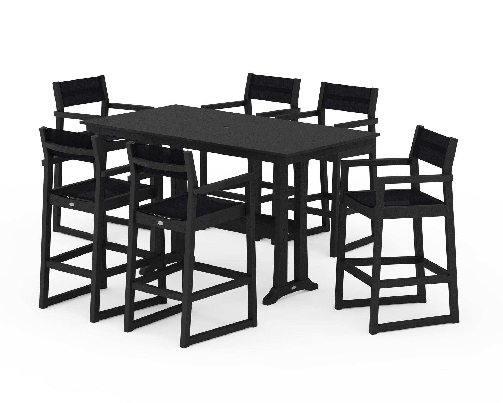 EDGE Sling Arm Chair 7-Piece Farmhouse Bar Set with Trestle Legs