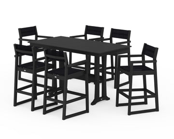 EDGE Sling Arm Chair 7-Piece Farmhouse Bar Set with Trestle Legs