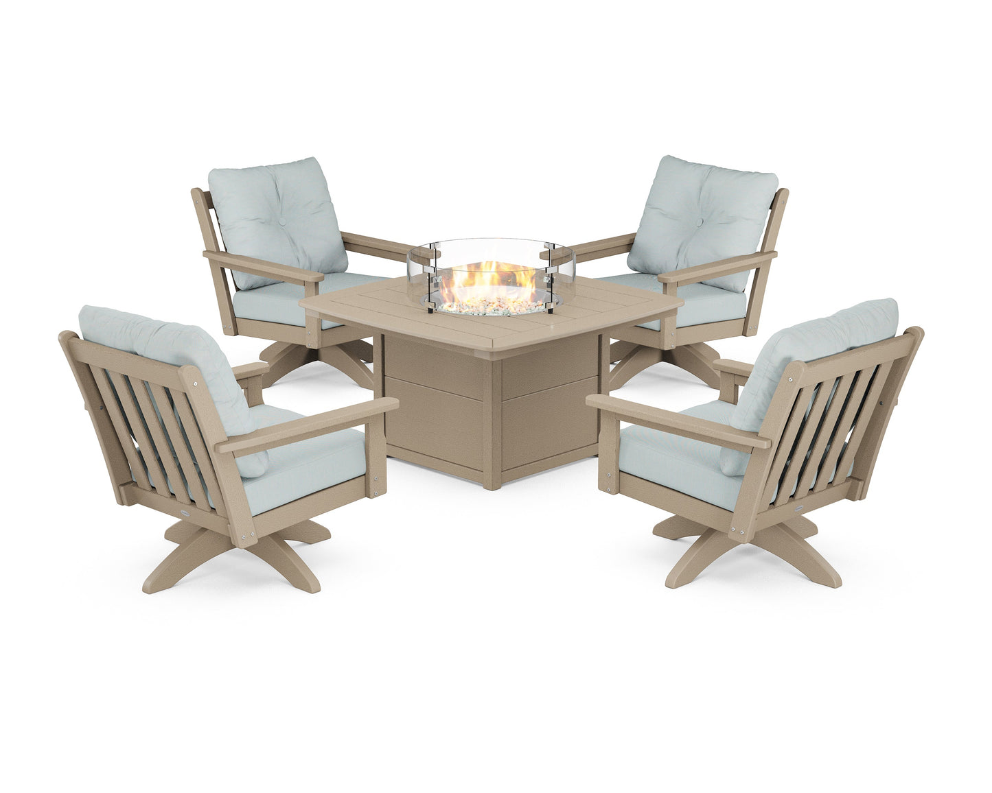 Vineyard 5-Piece Deep Seating Swivel Conversation Set with Fire Pit Table