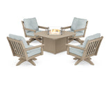 Vineyard 5-Piece Deep Seating Swivel Conversation Set with Fire Pit Table