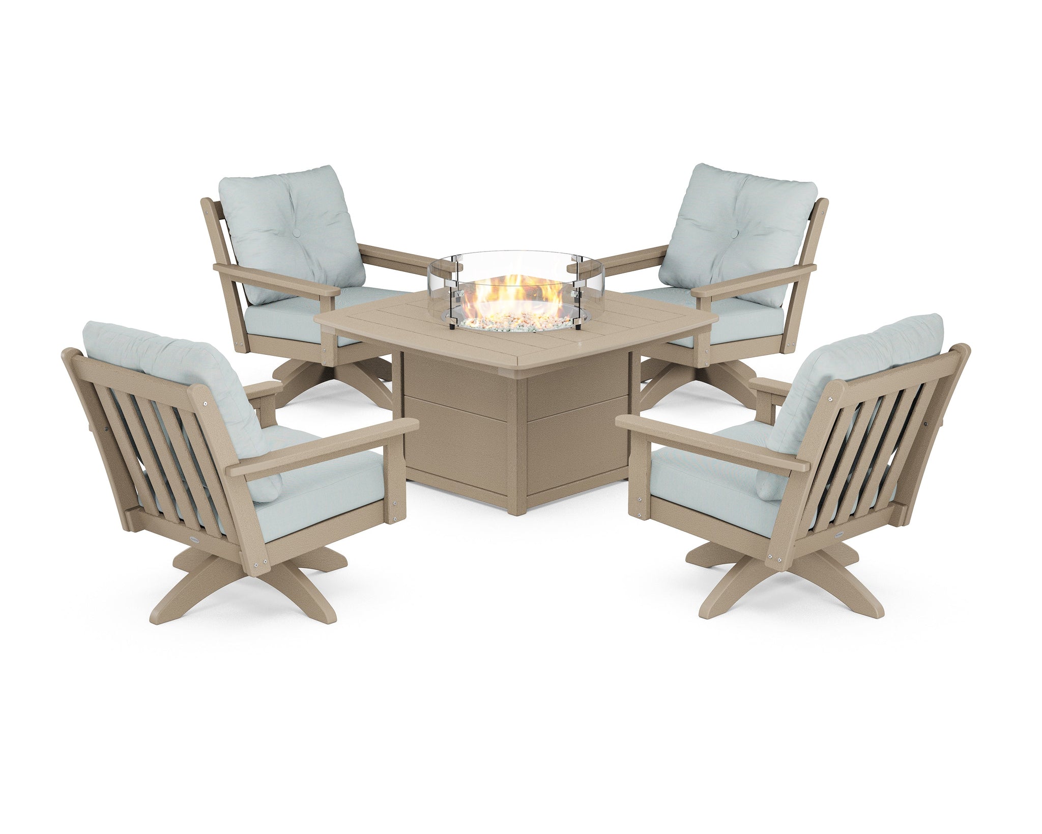 Vineyard 5-Piece Deep Seating Swivel Conversation Set with Fire Pit Table