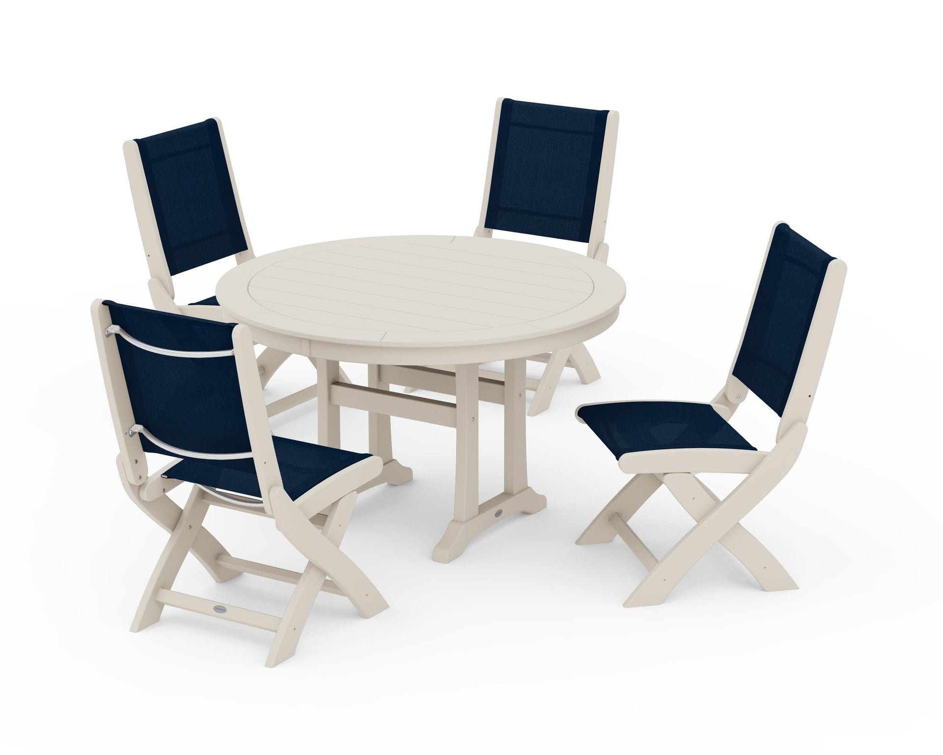 Coastal Folding Side Chair 5-Piece Round Dining Set With Trestle Legs