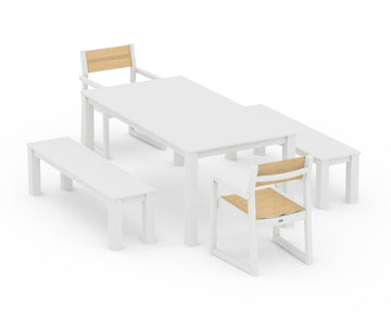EDGE Sling Arm Chair 5-Piece Parsons Dining Set with Benches