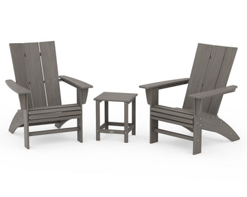 Modern 3-Piece Curveback Adirondack Set with Long Island 18" Side Table