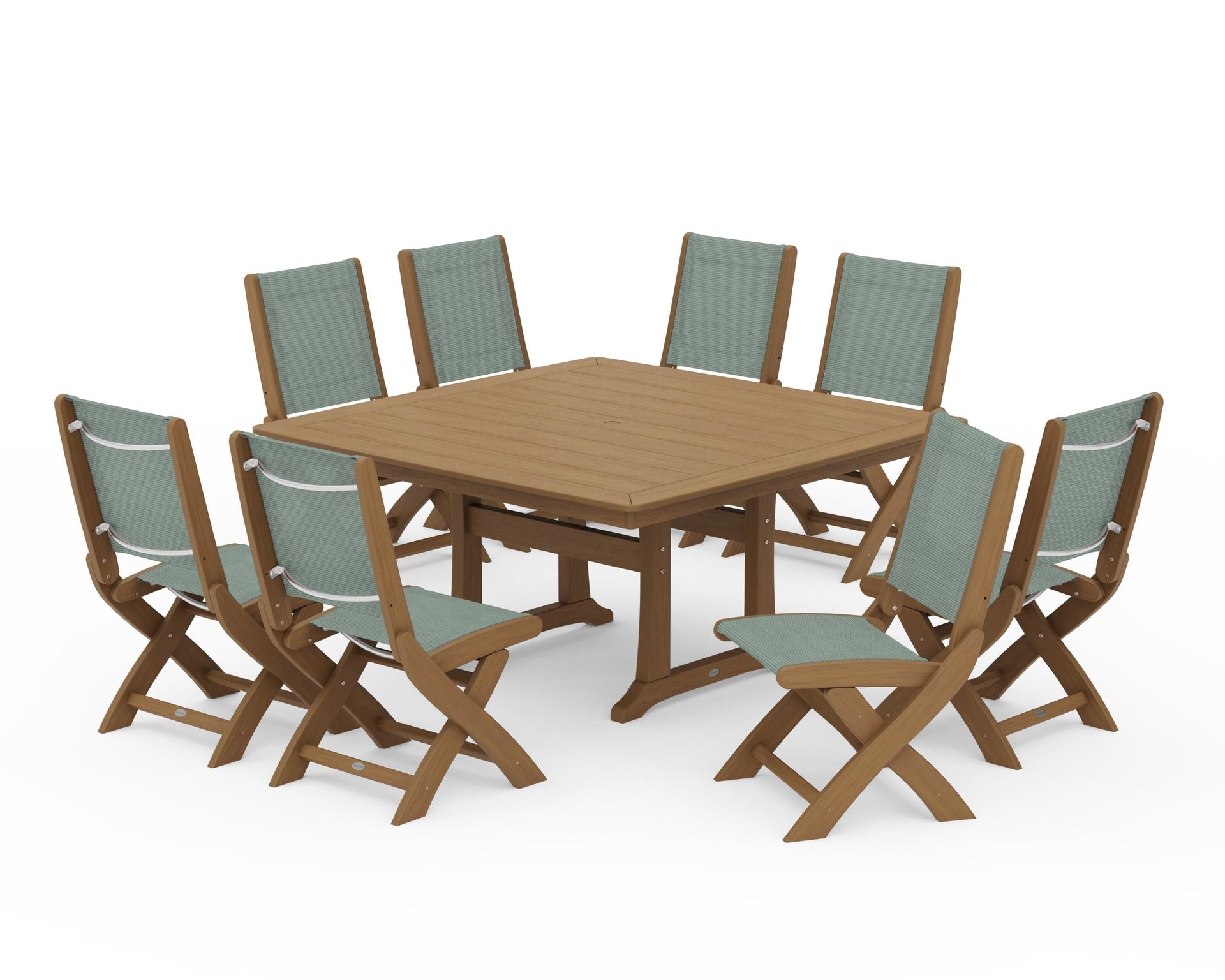 Coastal Folding Side Chair 9-Piece Dining Set with Trestle Legs