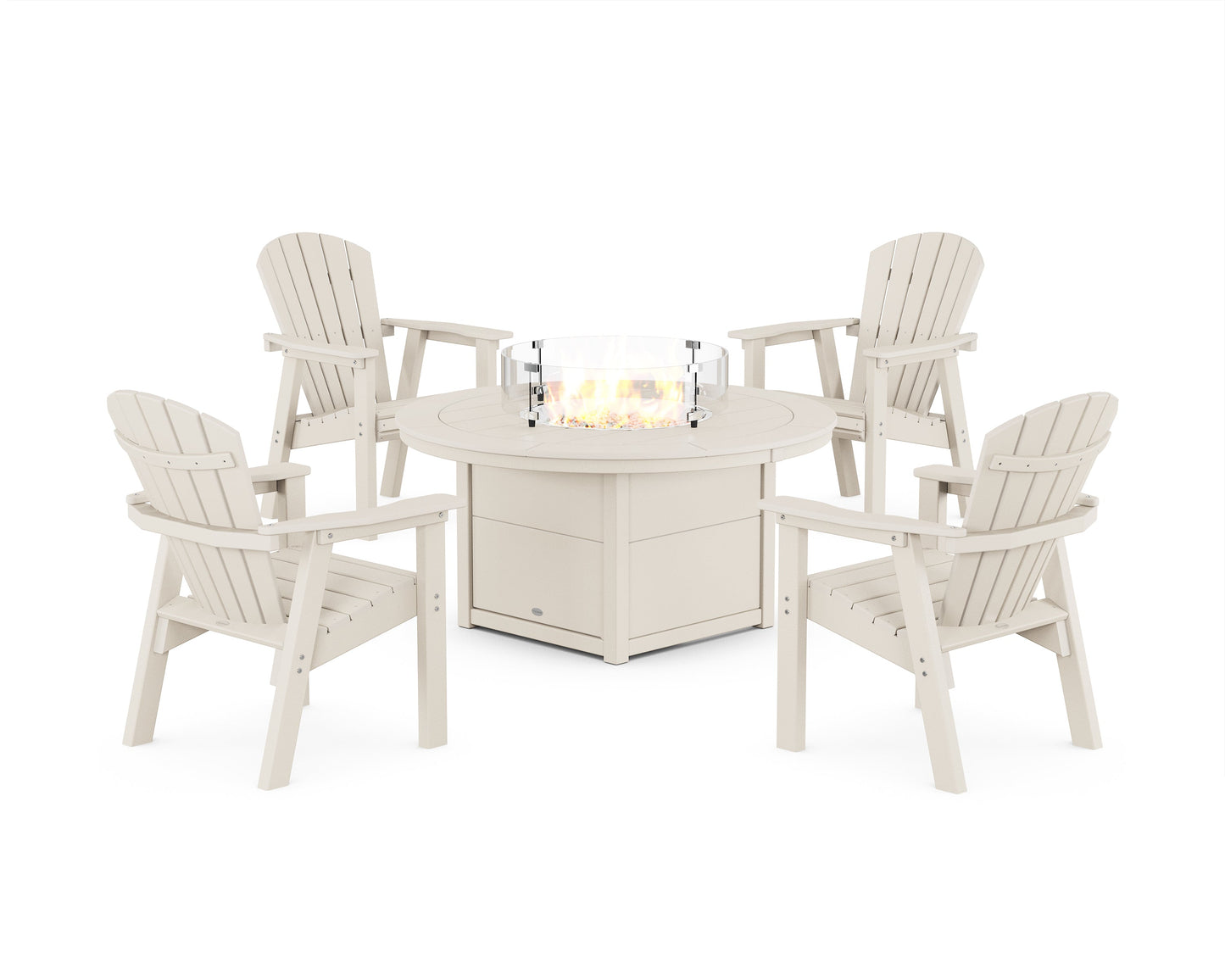 Seashell 4-Piece Upright Adirondack Conversation Set with Fire Pit Table