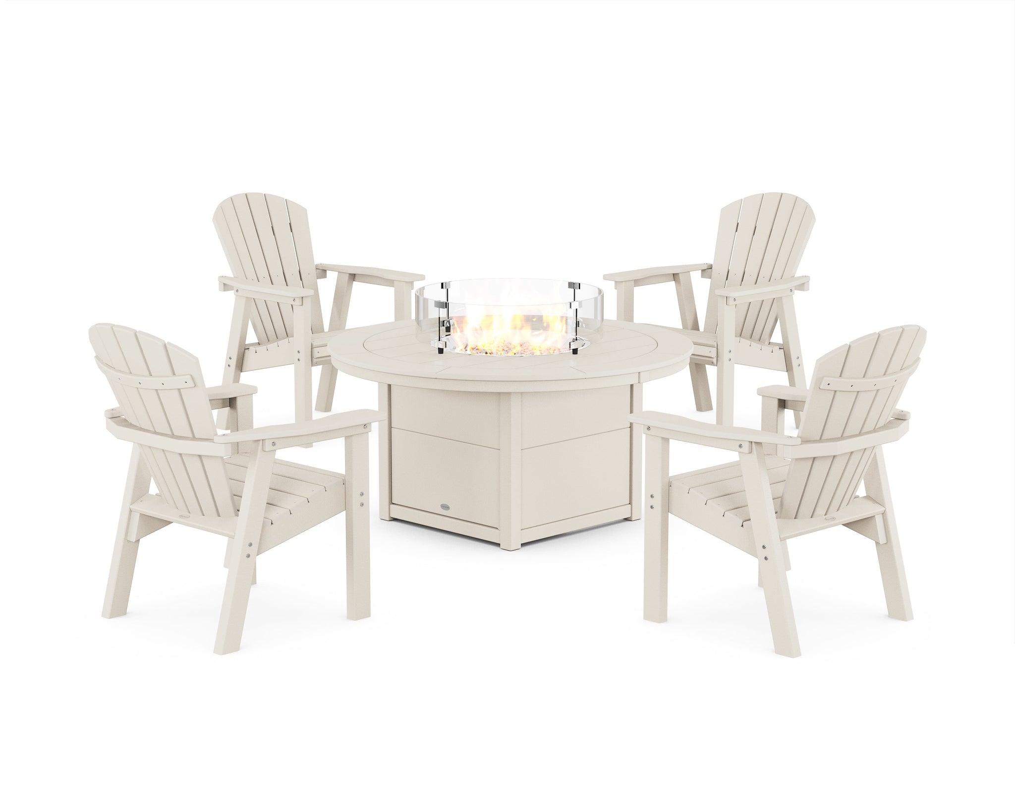 Seashell 4-Piece Upright Adirondack Conversation Set with Fire Pit Table