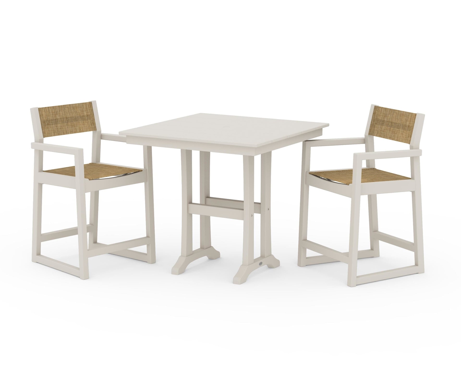 EDGE Sling Arm Chair 3-Piece Farmhouse Counter Set with Trestle Legs