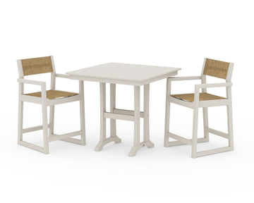 EDGE Sling Arm Chair 3-Piece Farmhouse Counter Set with Trestle Legs