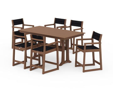 EDGE Sling Arm Chair 7-Piece Farmhouse Counter Set with Trestle Legs