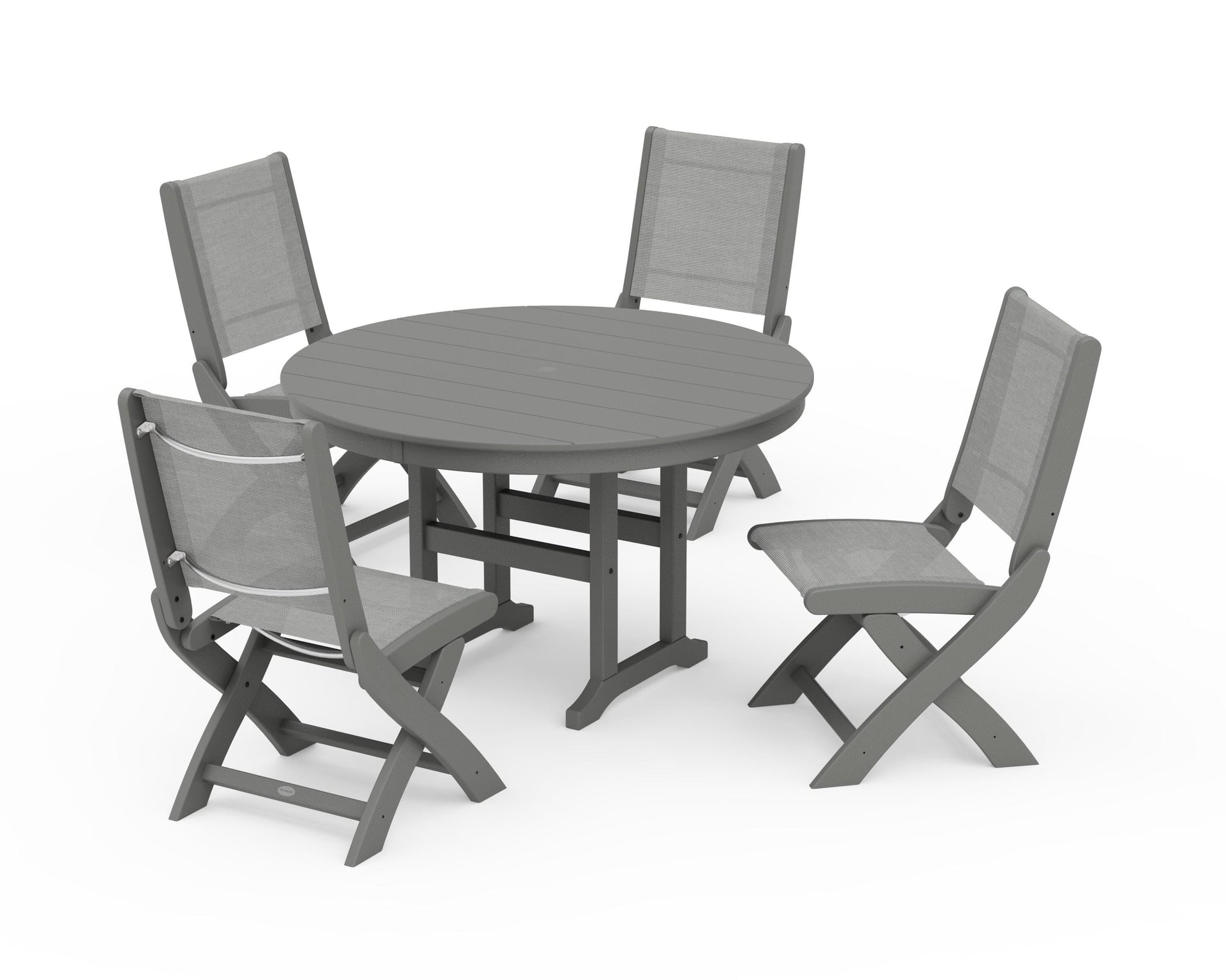 Coastal Folding Side Chair 5-Piece Round Dining Set