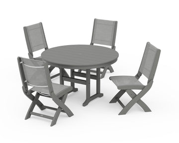 Coastal Folding Side Chair 5-Piece Round Dining Set