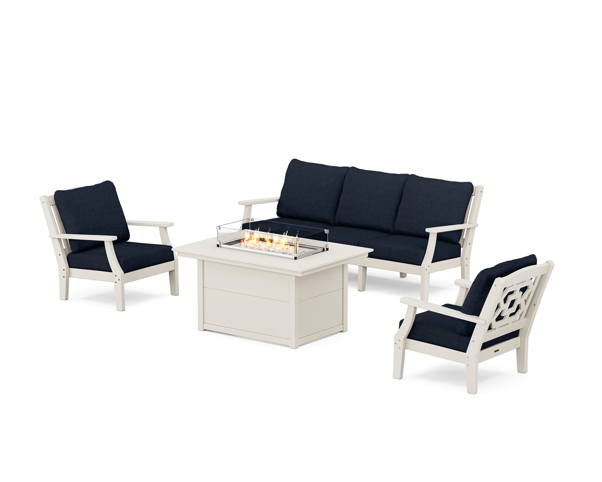 Chinoiserie Deep Seating Fire Pit Table Set