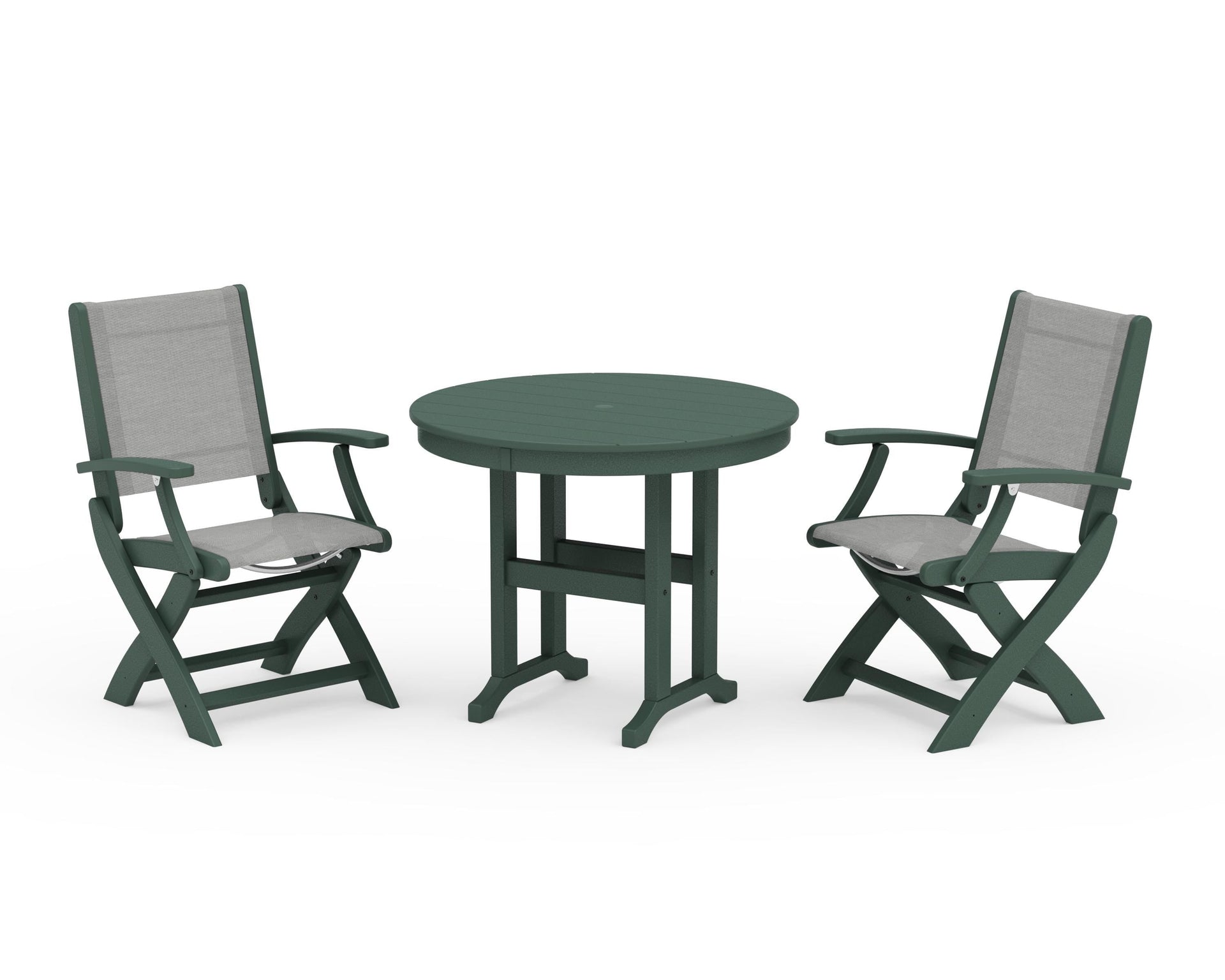 Coastal Folding Chair 3-Piece Round Dining Set