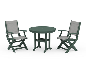 Coastal Folding Chair 3-Piece Round Dining Set