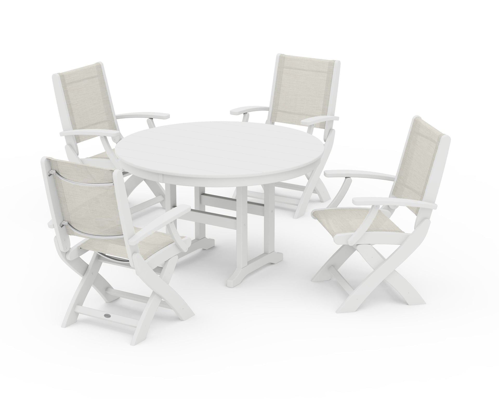 Coastal Folding Chair 5-Piece Round Dining Set
