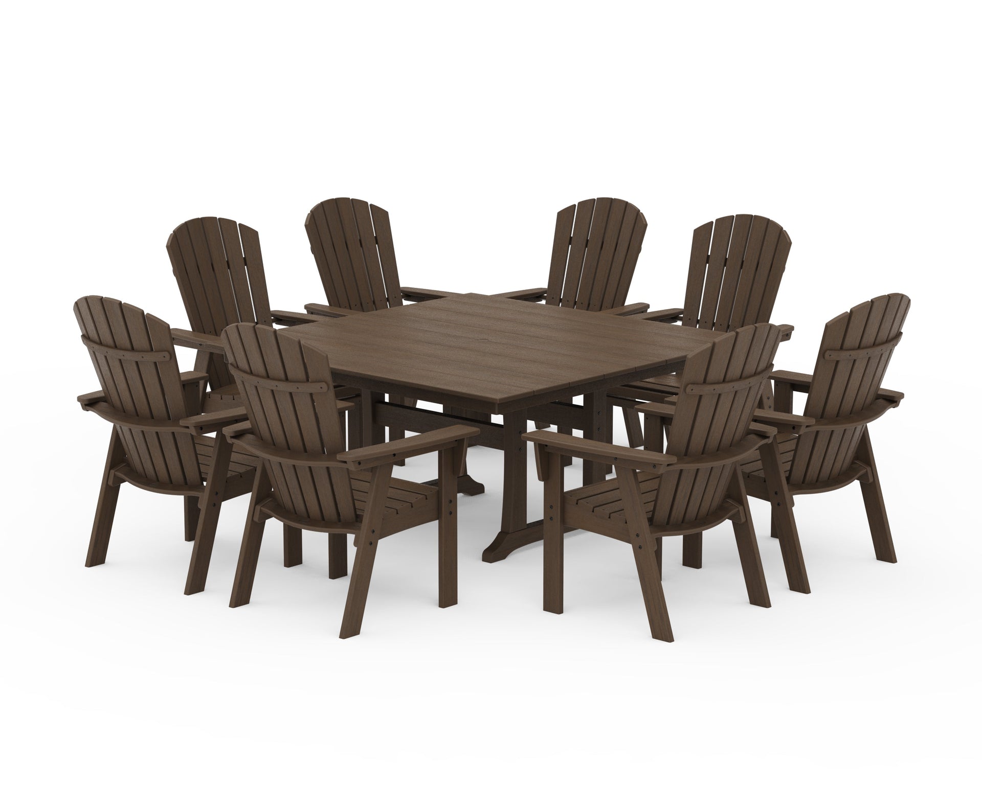 Nautical Curveback Adirondack 9-Piece Square Dining Set with Trestle Legs