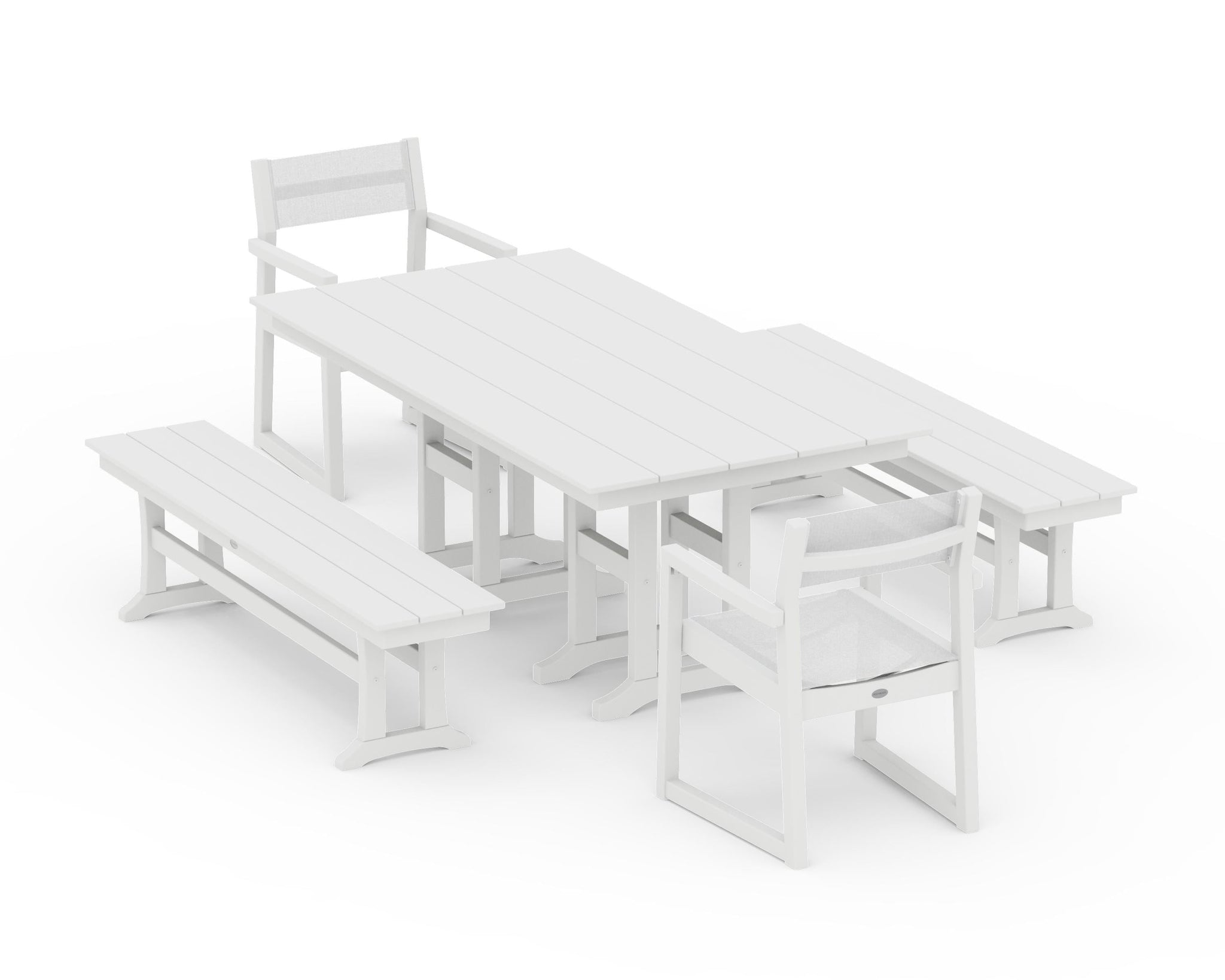 EDGE Sling Arm Chair 5-Piece Farmhouse Dining Set with Benches