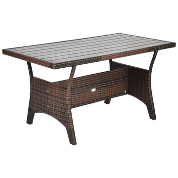 Costway 3-Piece Hand-Woven Rattan Outdoor Sofa Set with Dining Table 89705631 New