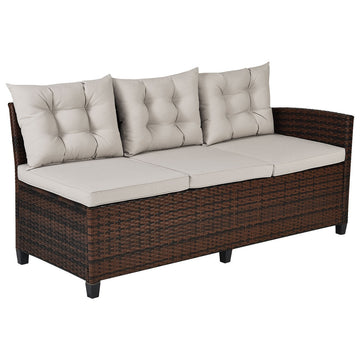 Costway 3-Piece Hand-Woven Rattan Outdoor Sofa Set with Dining Table 89705631 New