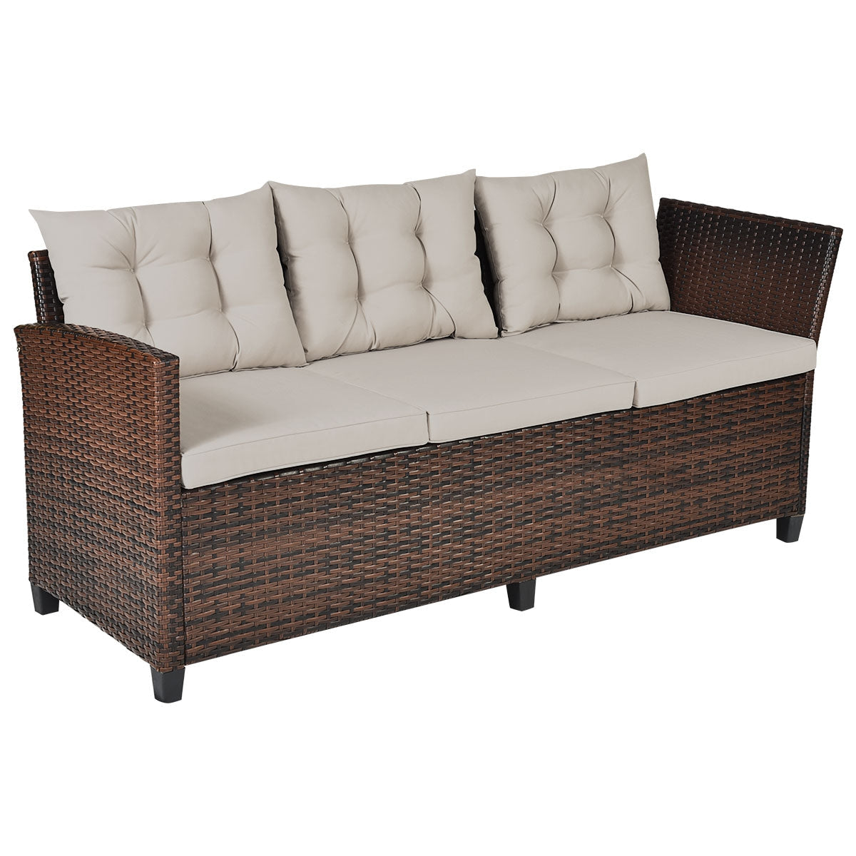 Costway 3-Piece Hand-Woven Rattan Outdoor Sofa Set with Dining Table 89705631 New