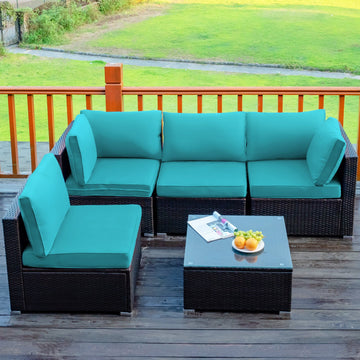 Costway 5-Piece Cushioned Patio Rattan Sofa Set with Glass Table Turquoise 80457192 New