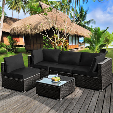 Costway 5-Piece Cushioned Patio Rattan Sofa Set with Glass Table Turquoise 80457192 New