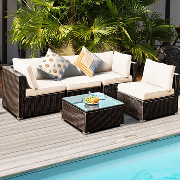 Costway 5-Piece Cushioned Patio Rattan Sofa Set with Glass Table Turquoise 80457192 New