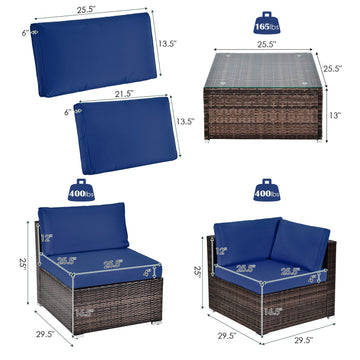 Costway 6-Piece Patio Rattan Sofa Set w/ Cushions & Glass Coffee Table 73265849 New