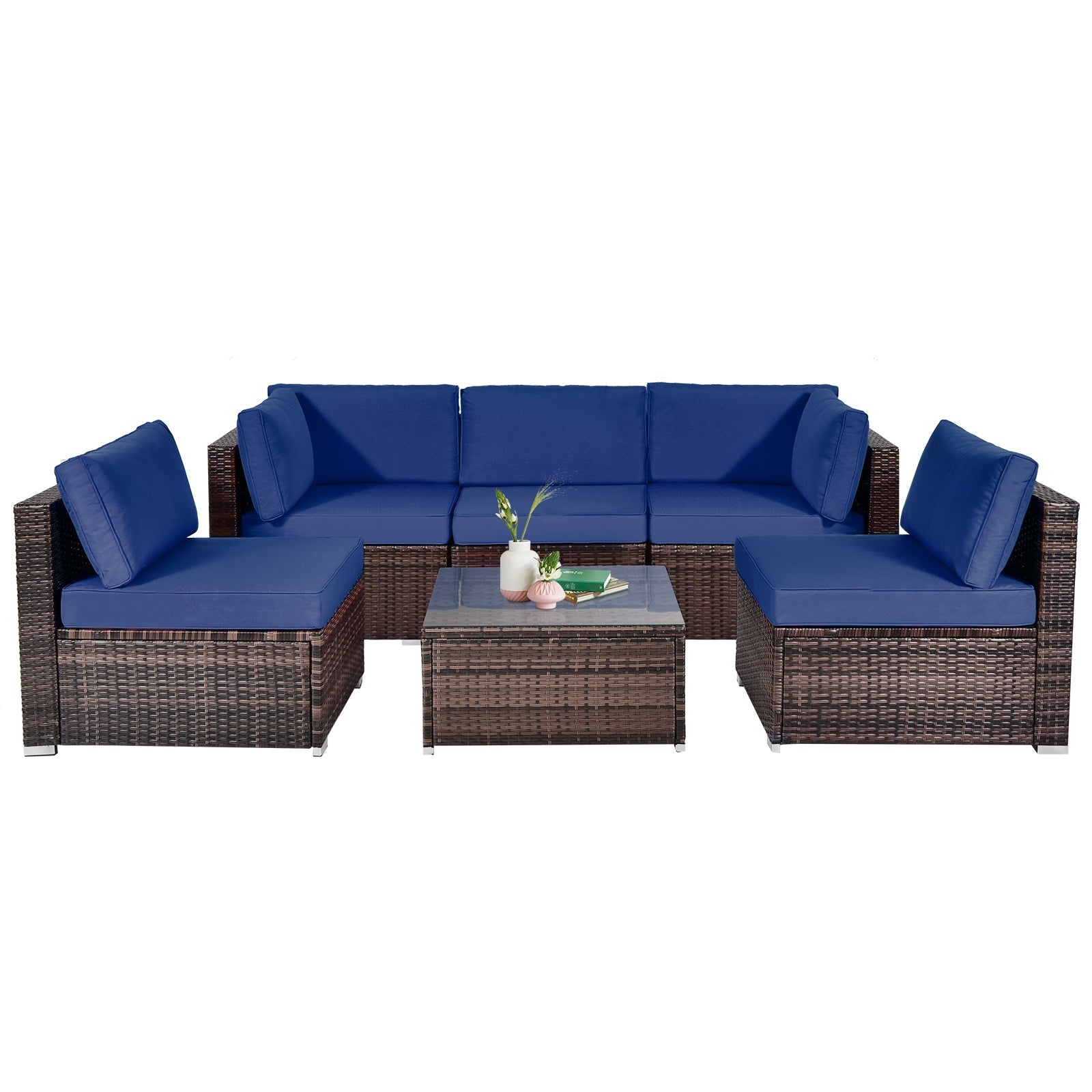 Costway 6-Piece Patio Rattan Sofa Set w/ Cushions & Glass Coffee Table 73265849 New