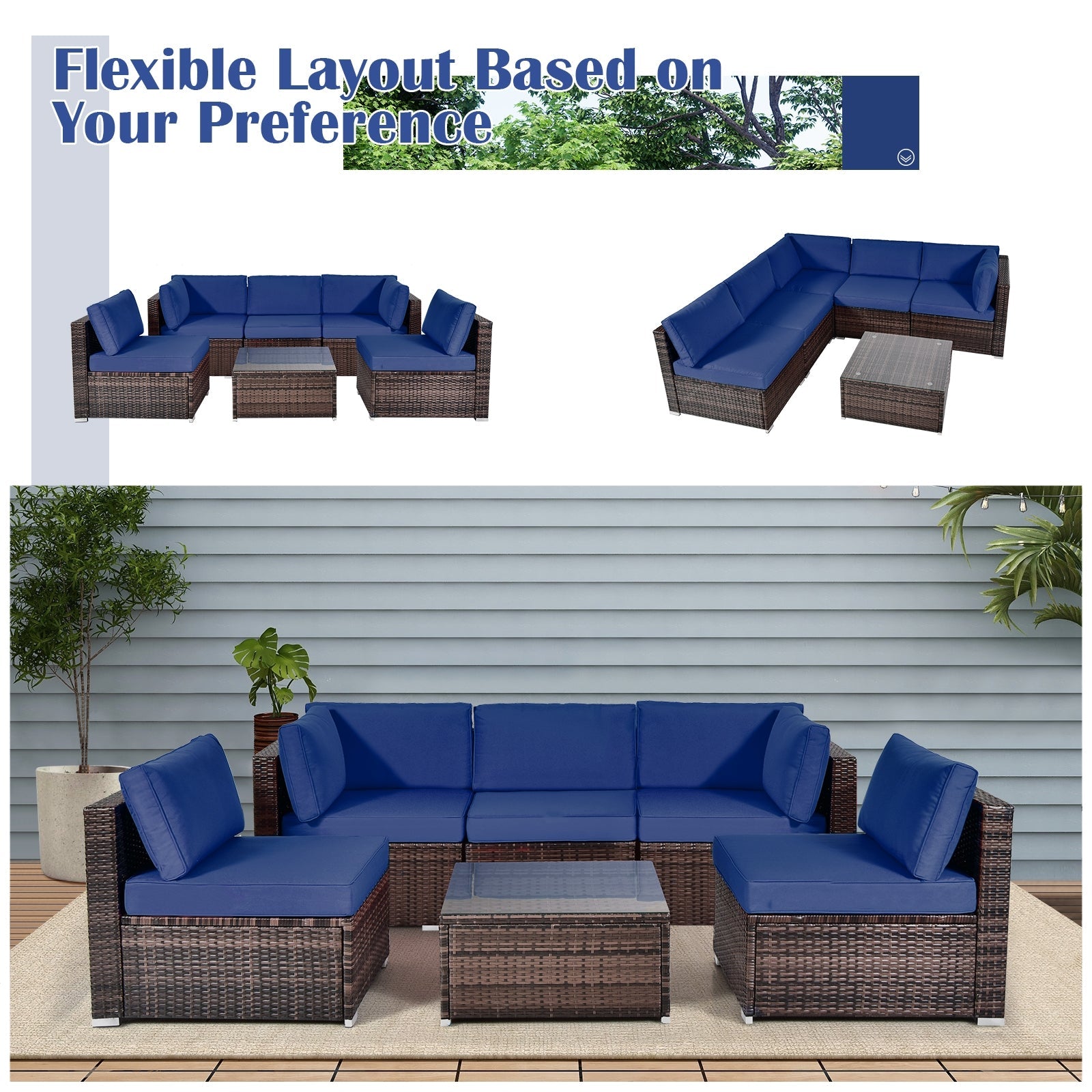 Costway 6-Piece Patio Rattan Sofa Set w/ Cushions & Glass Coffee Table 73265849 New