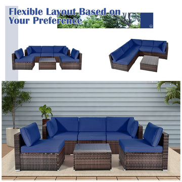 Costway 6-Piece Patio Rattan Sofa Set w/ Cushions & Glass Coffee Table 73265849 New