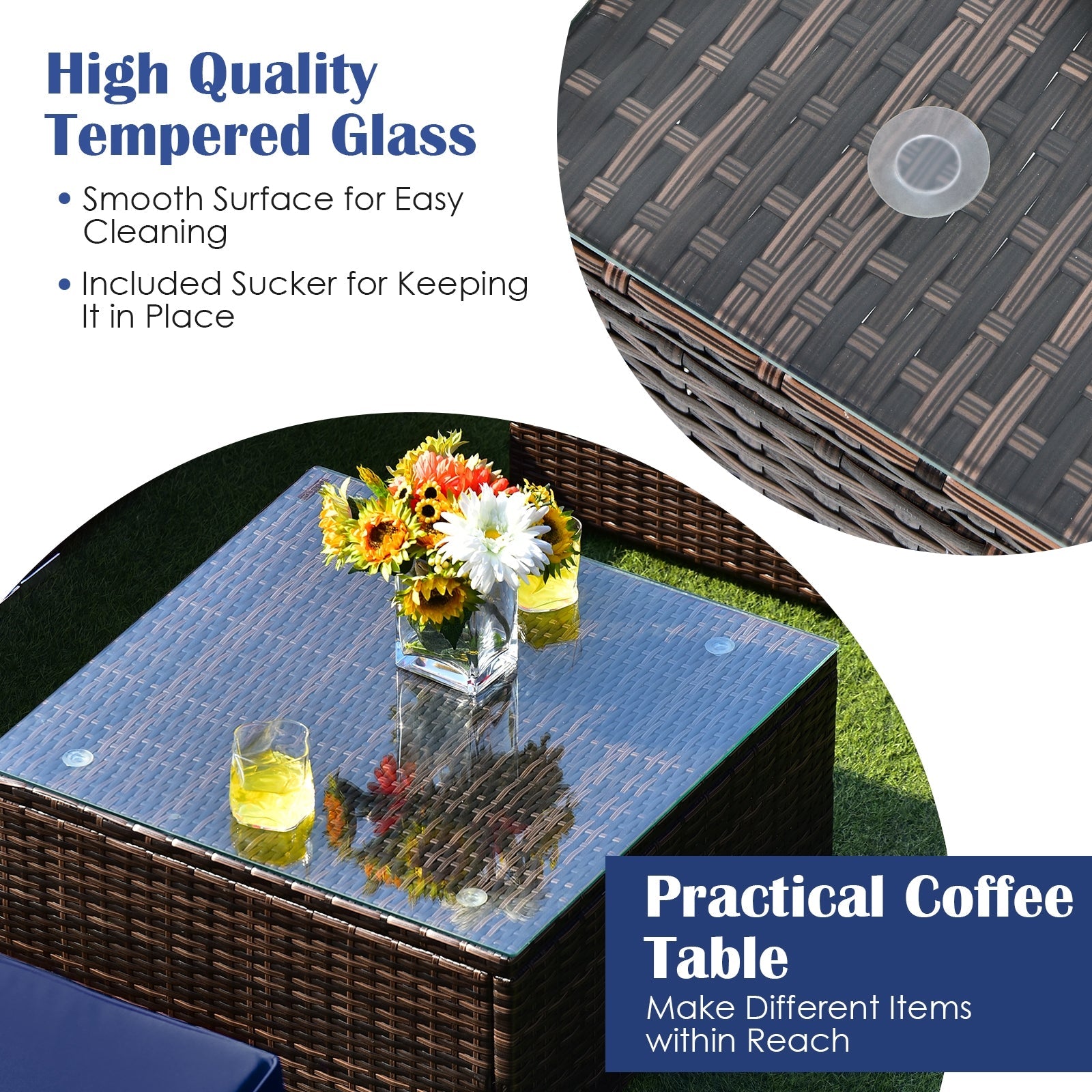 Costway 6-Piece Patio Rattan Sofa Set w/ Cushions & Glass Coffee Table 73265849 New